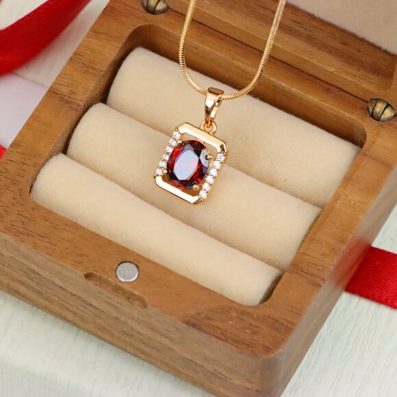 "Elegant Red CZ Rose Gold Pendant with Mini Crystal Accents, XPPT1552 - Picture 5 of 13